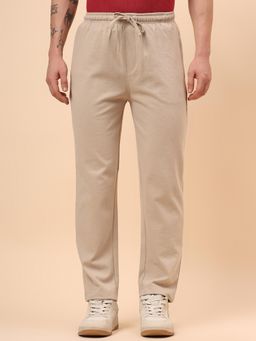 Cantabil - Men Beige Solid Drawstring Regular Fit Track Pant