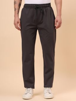 Cantabil - Men Dark Grey Solid Drawstring Regular Fit Track Pant
