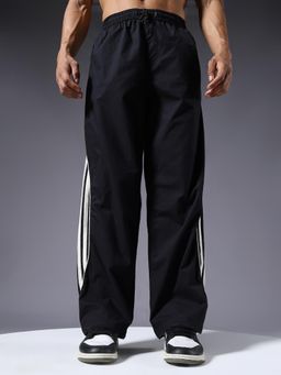 PRONK - Parachute Pants For Men - Black With White Stripe