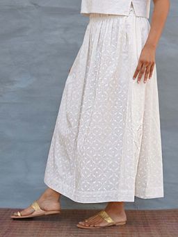 Chidiyaa - Summer Haze Handblock Print Cotton White Skirt