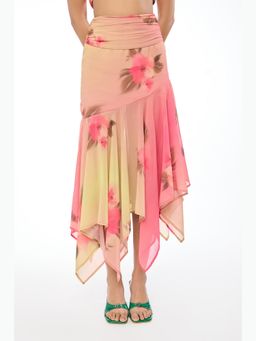 The Clothing Factory - Tropical Bloom Ombre Midi Pink Skirt