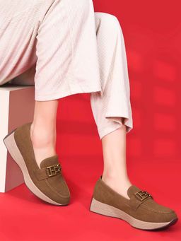 Jove - Women Brown Pu Slip On Loafers