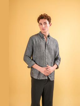 J.LINUM Co - Ivory Pinstripe Linen Grey Shirt