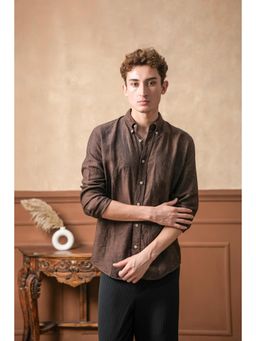J.LINUM Co - Ivory Ecru Linen Brown Shirt