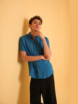J.LINUM Co - Obsidian Drift Linen Teal Shirt