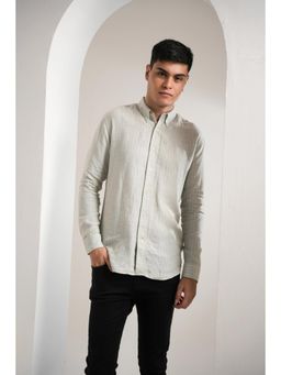 J.LINUM Co - Soft Apricot Stripe Linen Green Shirt