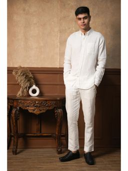 J.LINUM Co - Ivory White Round Pocket Linen Shirt