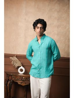 J.LINUM Co - Verdant Tide Aqua Linen Shirt
