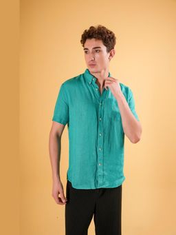 J.LINUM Co - Aqua Verde Muscle Fit Aqua Linen Shirt