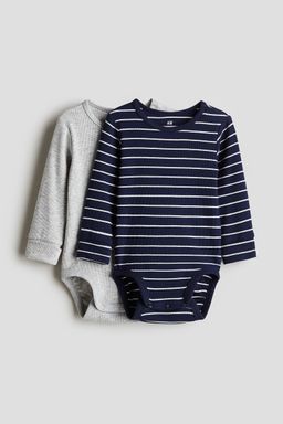 H&M - Boys 2-Pack Adjustable-Fit Long-Sleeved Bodysuits