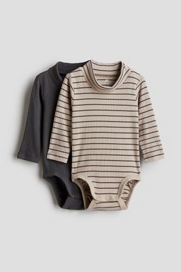 H&M - Boys 2-Pack Ribbed Polo-Neck Bodysuits