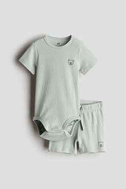 H&M - Boys Green 2-Piece Ribbed Cotton
