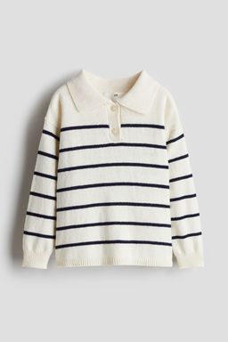 H&M - Girls White Rib-Knit Polo Jumper