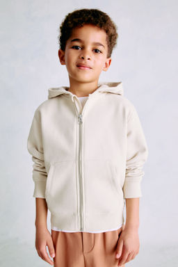 H&M - Boys White Cotton Zip-Through Hoodie
