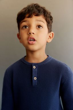 H&M - Boys Blue Waffle-Knit Henley Jumper