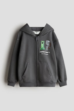 H&M - Boys Grey Printed Zip-Through Hoodie