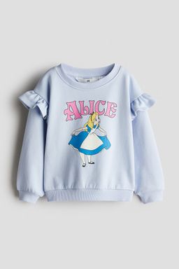 H&M - Girls Blue Frill-Trimmed Printed Sweatshirt