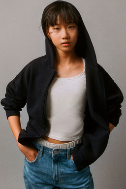 H&M - Girls Black Zip-Through Hoodie