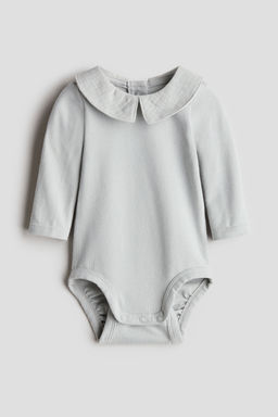 H&M - Boys Grey Muslin-Colla Cotton Bodysuit