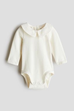 H&M - Boys White Muslin-Colla Cotton Bodysuit