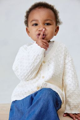 H&M - Girls White Pointelle-Knit Cotton Cardigan