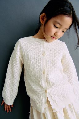 H&M - Girls White Pointelle-Knit Cotton Cardigan
