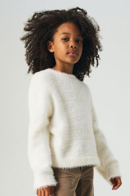 H&M - Girls White Brushed Fine-Knit Jumper