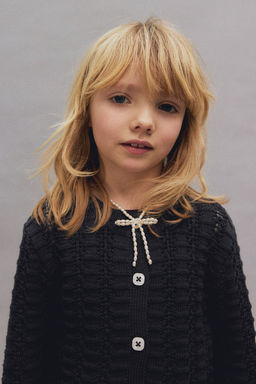 H&M - Girls Grey Pointelle-Knit Cardigan