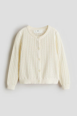 H&M - Girls Beige Pointelle-Knit Cotton Cardigan