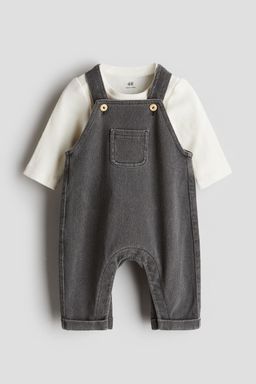 H&M - Boys Grey 2-Piece Dungarees And Bodysuit