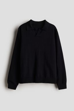 H&M - Boys Black Fine-Knit Polo Jumper
