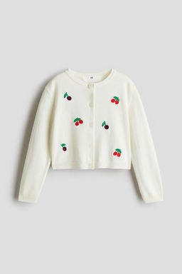 H&M - Girls White Embroidery-Detail Cotton Cardigan