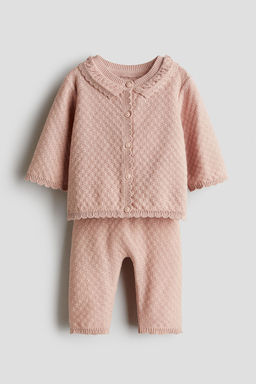 H&M - Girls Orange 2-Piece Pointelle-Knit Cotton