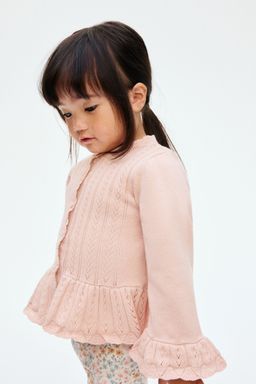 H&M - Girls Pink Pointelle-Knit Cotton Cardigan