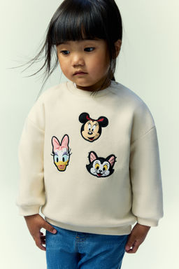 H&M - Girls Beige Printed Brushed-Inside Sweatshirt