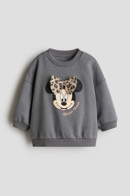 H&M - Girls Grey Printed Brushed-Inside Sweatshirt