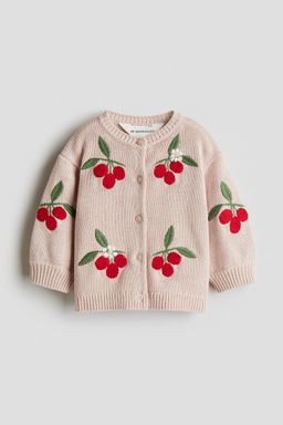 H&M - Girls Pink Embroidery-Detail Cotton Cardigan