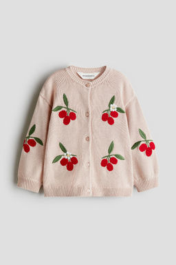 H&M - Girls Pink Embroidery-Detail Cotton Cardigan