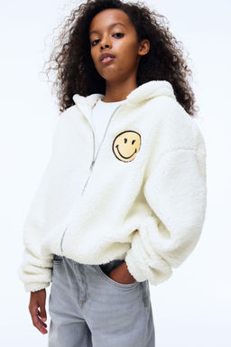 H&M - Girls White Teddy Zip-Through Hoodie