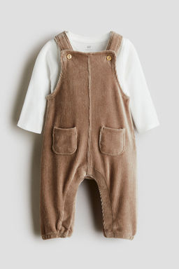 H&M - Boys Beige 2-Piece Dungarees And Bodysuit