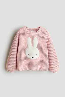 H&M - Girls Pink Applique Chenille-Knit Jumper