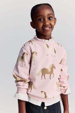 H&M - Girls Pink Printed Brushed-Inside Sweatshirt