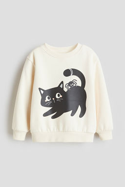 H&M - Girls White Printed Brushed-Inside Sweatshirt