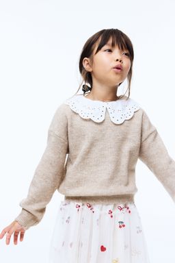 H&M - Girls Beige Peter Pan-Colla Jumper