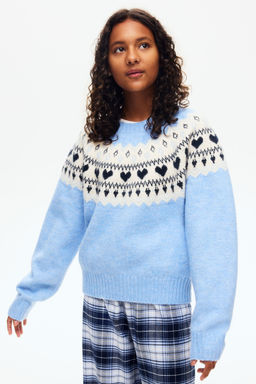 H&M - Girls Blue Jacquard-Knit Jumper