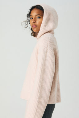 H&M - Girls Beige Rib-Knit Hoodie