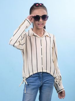 CRIMSOUNE CLUB - Girls Cream Vertical Stripes Shirt
