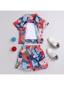 Taffy - Kids Rayon Abstract Shirt And Short With Crop Top-Multi (Set of 3)