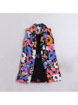 Taffy - Kids Floral Sleeveless Jacket With Solid Crop Top And Short (Set of 3)
