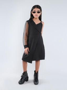 Taffy - Kids Asymmetric Full Sleeves Blazer Dress-Black